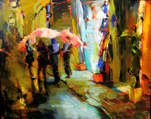 Les Parapluies Roses 24 x 30